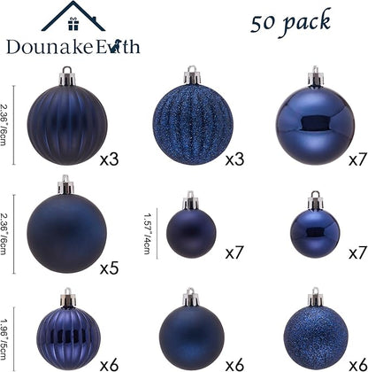 Navy Blue Christmas Ornaments Set for Xmas Tree, 50ct Shatterproof Christmas Balls Ornaments, Christmas Tree Decorations Hanging Ball for Holiday Party Decor(1.57"-2.36")