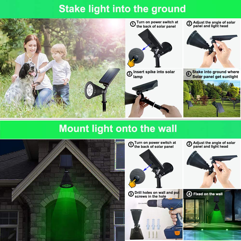 Youqian Clordeal Solar Lights Outdoor Waterproof, 2 in 1 LED Landscape Lights, 4 LED Solar Flag Pole Light Garden Pathway Yard Patio Lawn Decorative Lighting (Green)