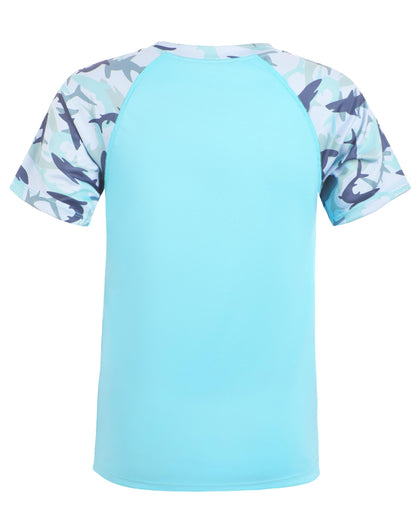 Roadbox Boy's UPF 50+ Rash Guard Swim Shirt, Short Sleeve Water Surf Fishing Sun Shirts, Kids Youth UV Protection Rashguard Blue