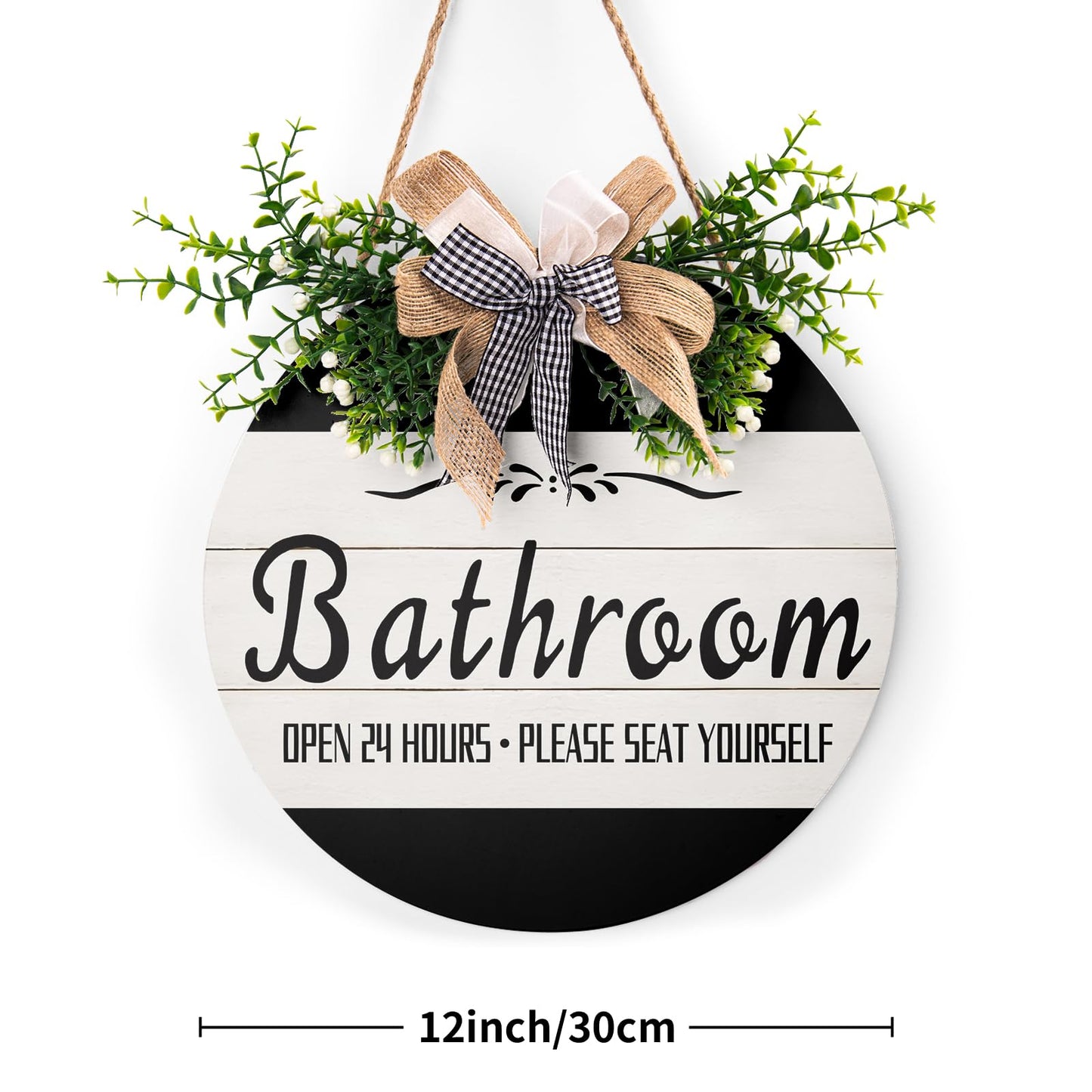 Bathroom Front Door Sign Funny Wreaths Hanging Wooden Plaque Decoration Round Rustic Farmhouse Wall Art Decor for Home Porch Bathroom 12x12 Inch