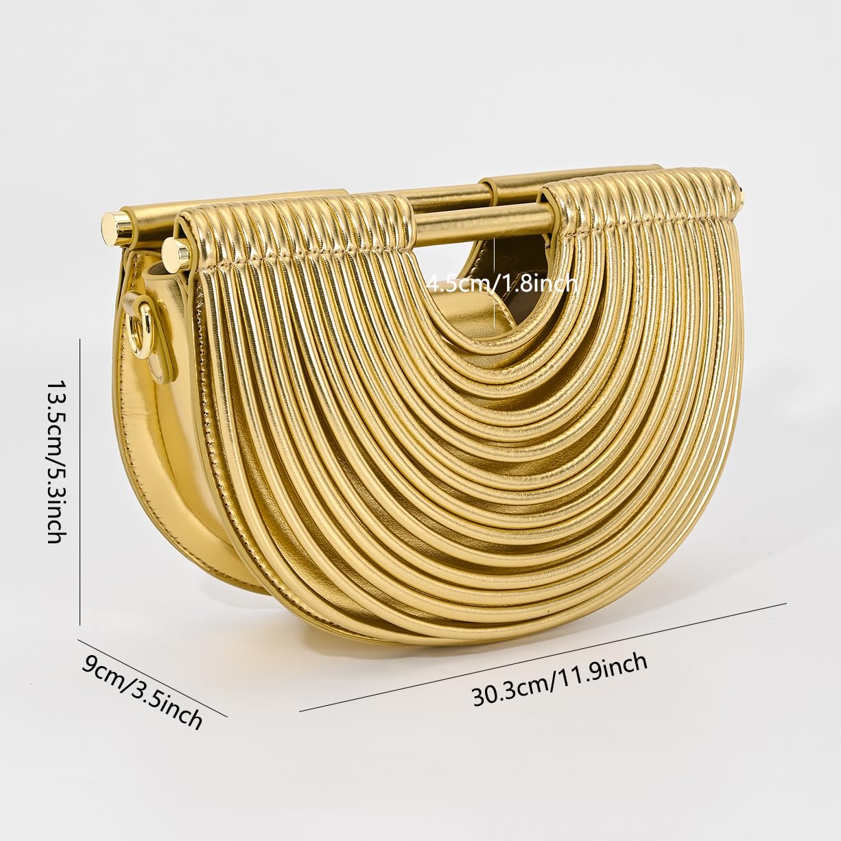 Ophlid Half-Moon Clutch Purse for Women Wedding Woven Evening Shoulder Bag Top Handle Gold Party Prom Handbag Gold