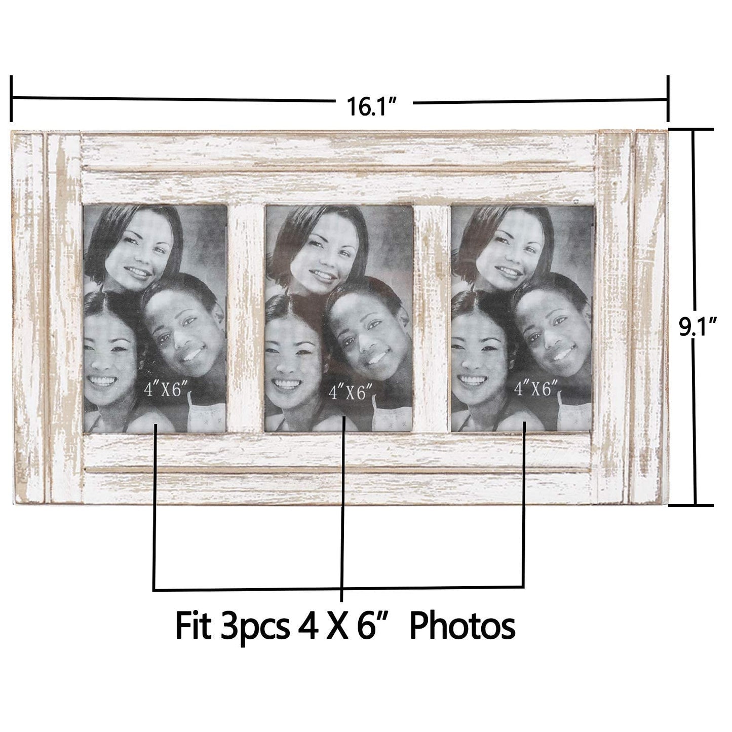 RiteSune 3 Picture Frames 4x6 for Wall, Photo Collage Frame Present for Christmas Birthday, Rustic Photo Frames for Home Wall Decor（White