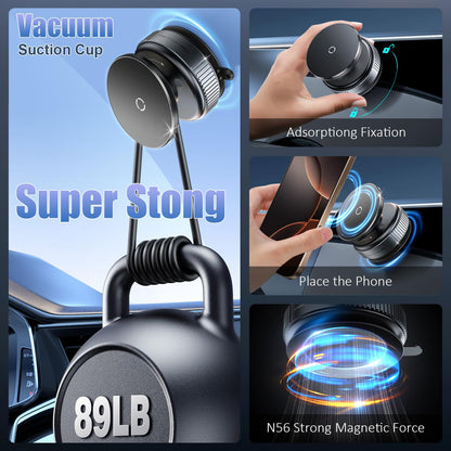 Vacuum Magnetic Car Phone Holder,360° Rotatable Suction Cup Phone Car Mount for Mag Safe Strong Magnetic Cell Phone Holder Stand for Gym/Mirror/iPhone 16e 16 Pro Max 15 14 13 12 and All Smartphones