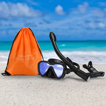 LUXPARD Snorkel Set, Anti-Fog Panoramic View Snorkel Mask and Anti-Leak Dry Snorkel Tube, Snorkeling Gear for Adults, Snorkel Kit Bag Included