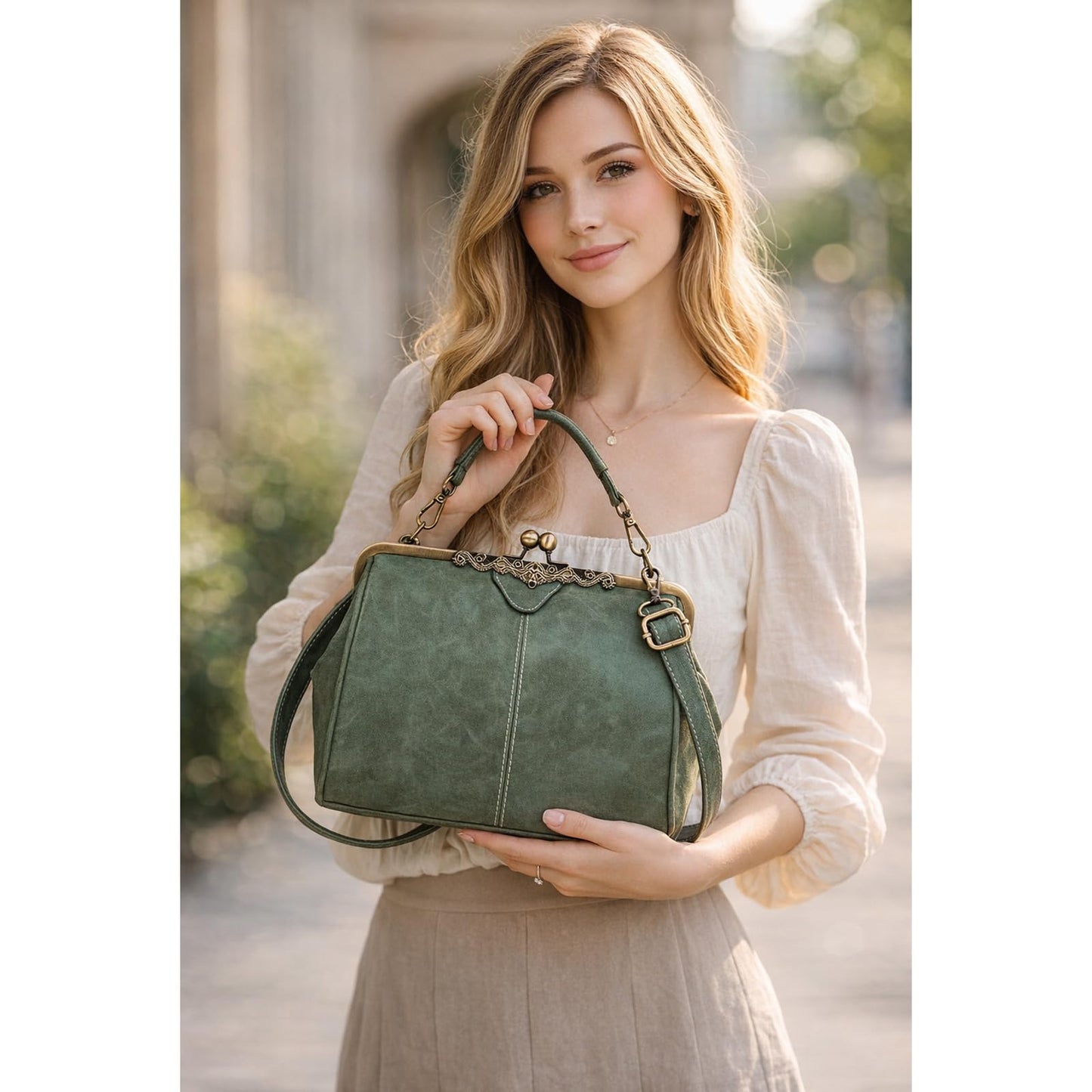 EDIWER Handbag for Women Leather Shoulder Bag Kiss Lock Top Handle Satchel Purse Vintage Crossbody Bag Evening Clutch Purses