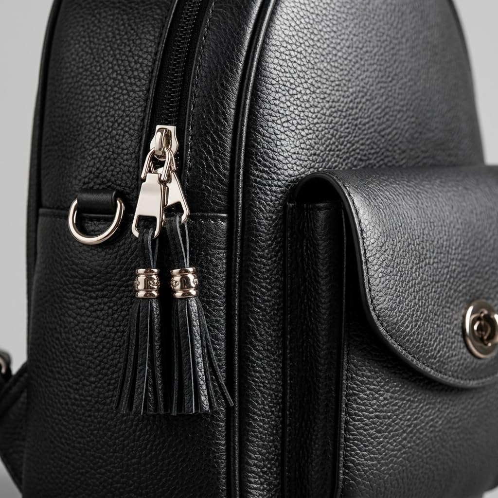 Rosvovo Mini Leather Backpack for Women - Anti-Theft Small Purse with Secured Zipper & Tassel