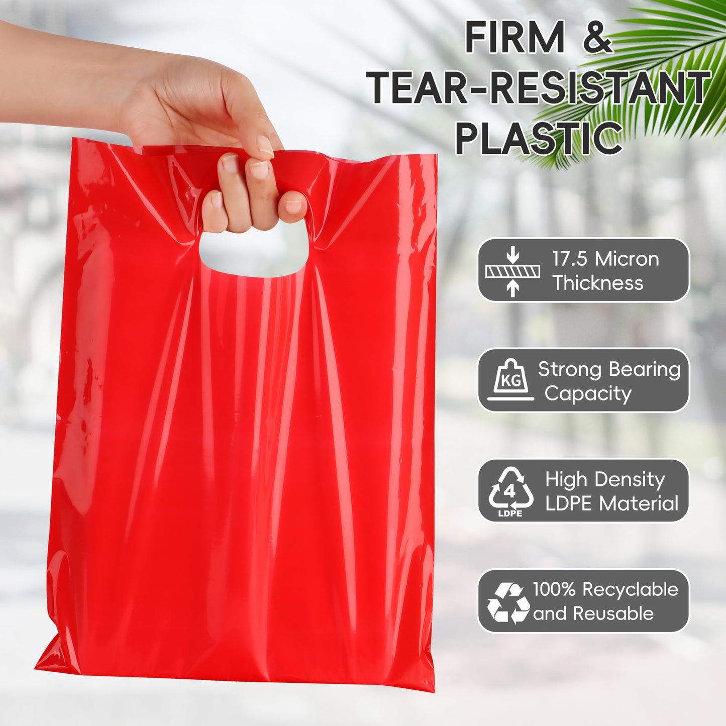 POPGIFTU Red Plastic Gift Bags with Handles 100 Pack, 9x12 Party Favor Bags Bulk for Holidays, Retail Shopping Bags, Small Business Packaging Supplies