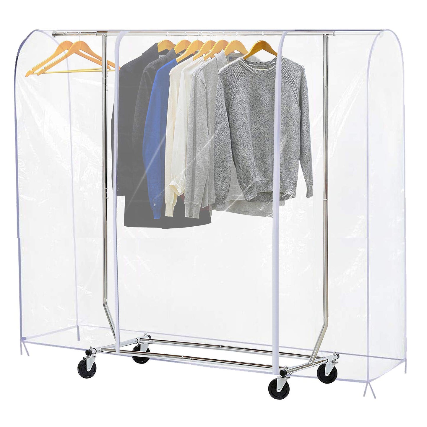 Ruibo Clear Garment Rack Cover Dustproof Clothes Rack Cover with 2 Durable Zipper/Clothing Waterproof Protector (L:71x20x60 inch)