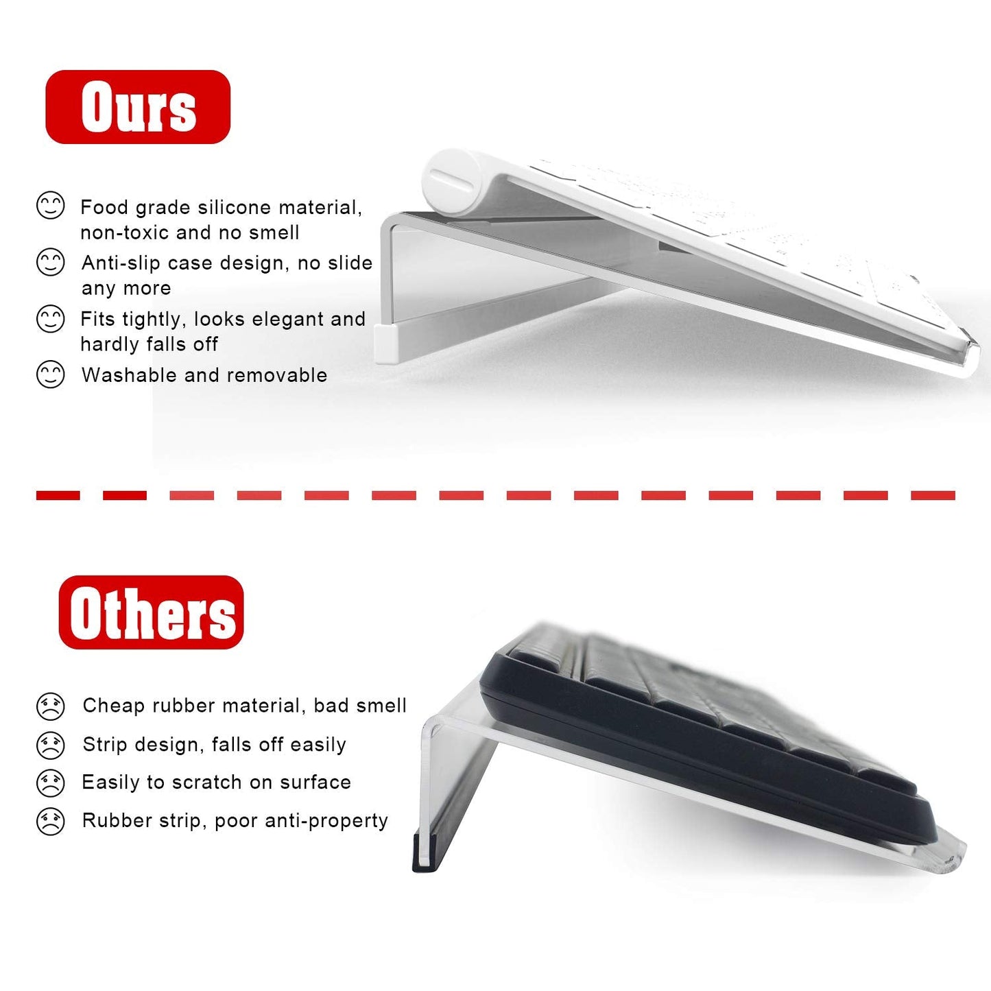 KOTEMON Acrylic Tilted Computer Keyboard Stand for Compact Keyboard, 78 Keys Keyboard, with White Silicone Strip, 11.8 Inch Width