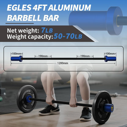 EGLES Kids Barbell 5.5LB Mini Barbell Bar 4ft for Kid Women & Beginners Weighted Bar - Compatible with 2-Inch Weight Plates, for Strength Training Gym Weight Lifting, Blue & black Training Bar