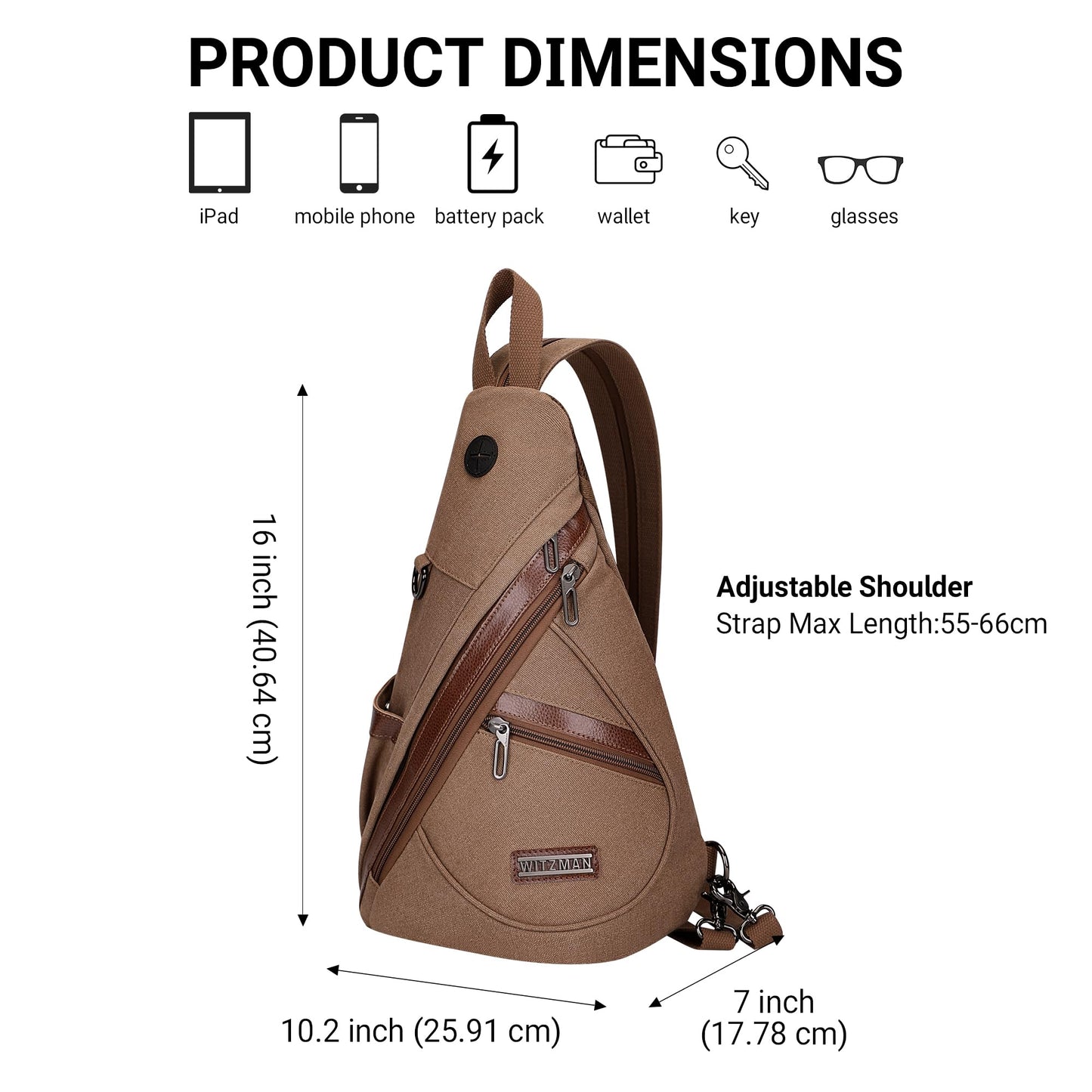 WITZMAN Canvas Sling Bag for Men Women Convertible Sling Backpack Crossbody Vintage Chest Bag Travel Casual Daypack（A8003 Brown）
