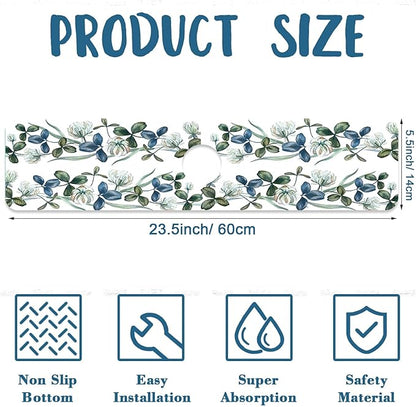 Watercolor Garland Flower Kitchen Sink Splash Guard Faucet Mat Clover Leaves