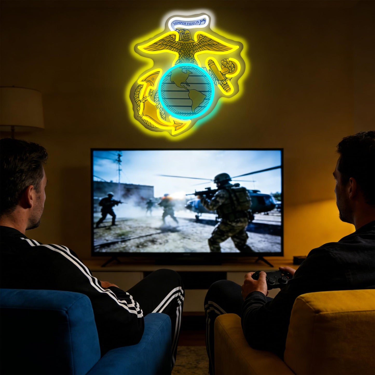 Marine Corp Neon Sign Lights for Veterans Day Wall Decor Light for Man Cave Bedroom Bar Army Memorial Themed Gift Art for Army Christmas Party USB Powered (Marine 1)