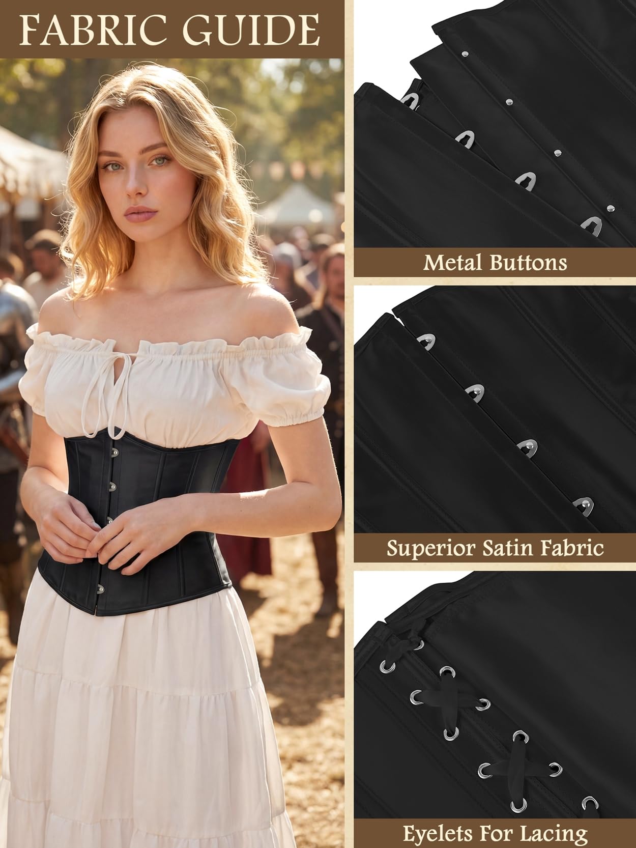 Kranchungel Corset Tops for Women: Lace Up Bustier – Pirate & Renaissance Costume, Halloween Outfit, Party & Photoshoots Small Black