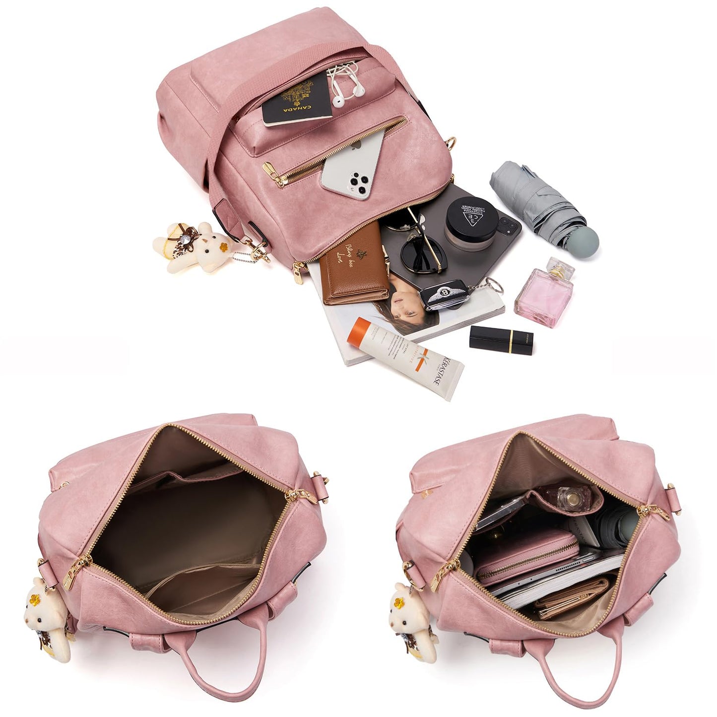 Soperwillton Women Backpack Purse Multipurpose Design Handbags Shoulder Bag PU Leather Travel bag Backpack Set 2pcs