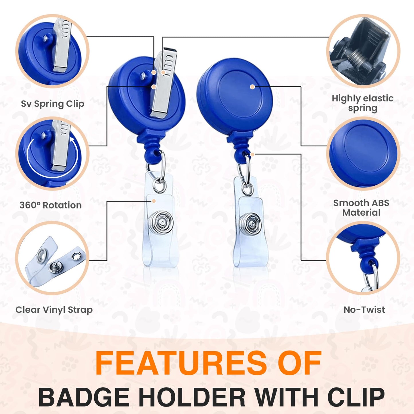 25 Pack Retractable Badge Reels – ID Card Holder Clip with Clear Vinyl Strap, Swivel Alligator Clip – Work Badge Holder, Key Card Holder, ID Card Holder for Badge (Blue)