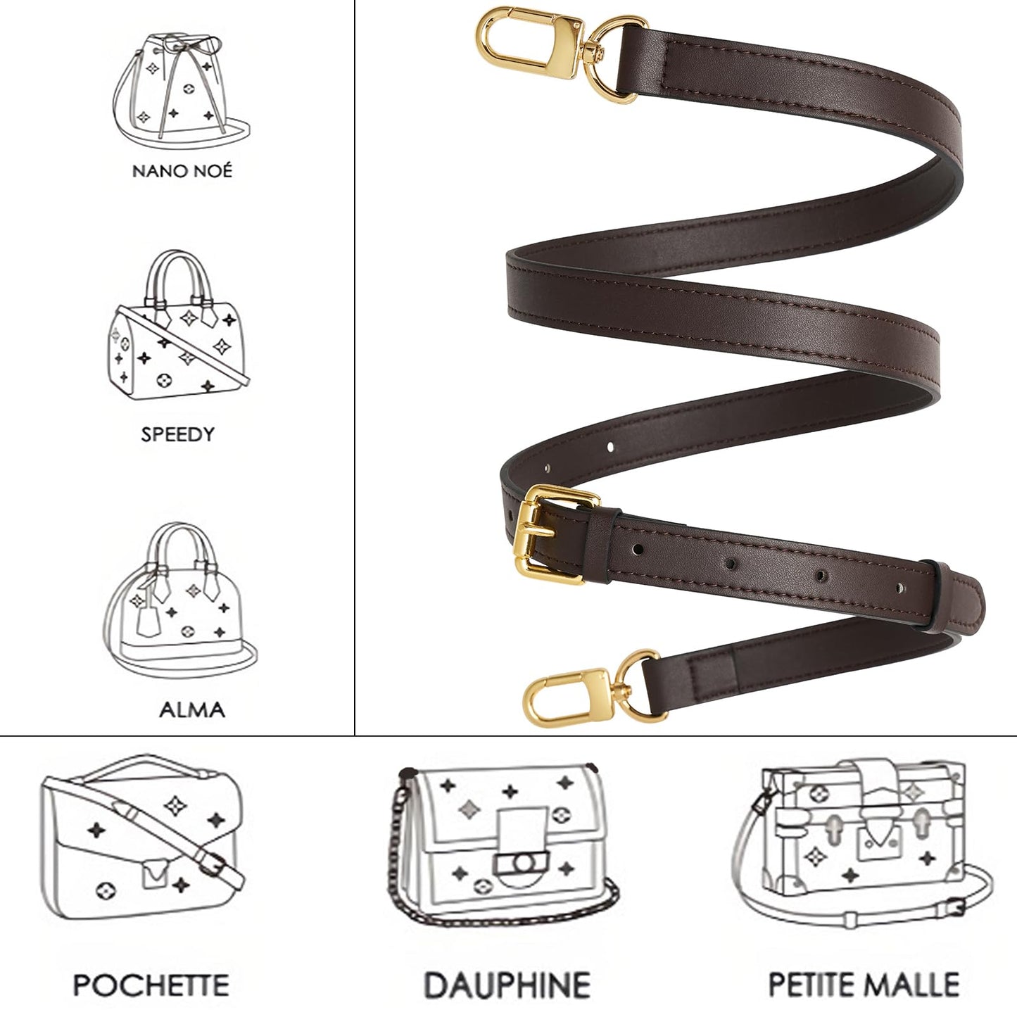 YAZHIMI Vachetta Leather purse strap Genuine Leather Adjustable Replacement Strap for Shoulder Bag Handbag Purse (Coffee-leather crossbody strap)