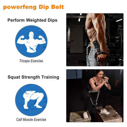 Dip Belt for Weight Lifting: Dip Belt with Heavy Duty Steel Chain for Weighted Dips, Pull Ups, Squats - Weighted Dip Belt for Strength Training Gym Home