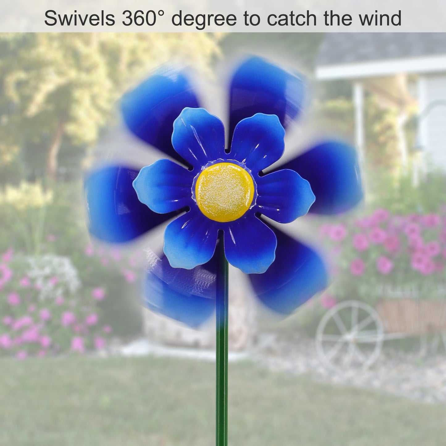 Metal Flower Wind Spinner Garden Lawn Stakes Yard Art, 27 Inch Windmill Outdoor Garden Iron Handicraft Lawn Ornament, Outside Front Porch Patio Yard Decor, 5 Pieces Outdoor Valentines Decoration Gift