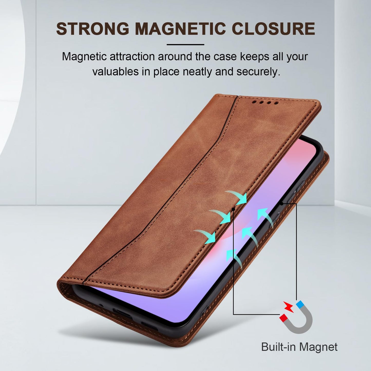 Jasonyu Flip Wallet Case for Samsung Galaxy A37 5G,Leather Magnetic Folio Cover with Card Holder,Kickstand - TPU Shockproof Durable Protective Phone Case,Brown