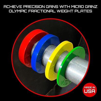 Micro Gainz Calibrated Fractional Weight Plates Set, 8 Piece Olympic Weight Plates Set with Bag, Designed for Olympic Barbells for Strength Training and Micro Loading, Made in USA (Multi-Color)