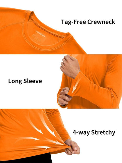 KINGFEN Rash Guard for Men Long Sleeve Swimming Shirts Quick Dry UV Fishing Shirts Lightweight Sun Protection Hiking Tee Mens Orange