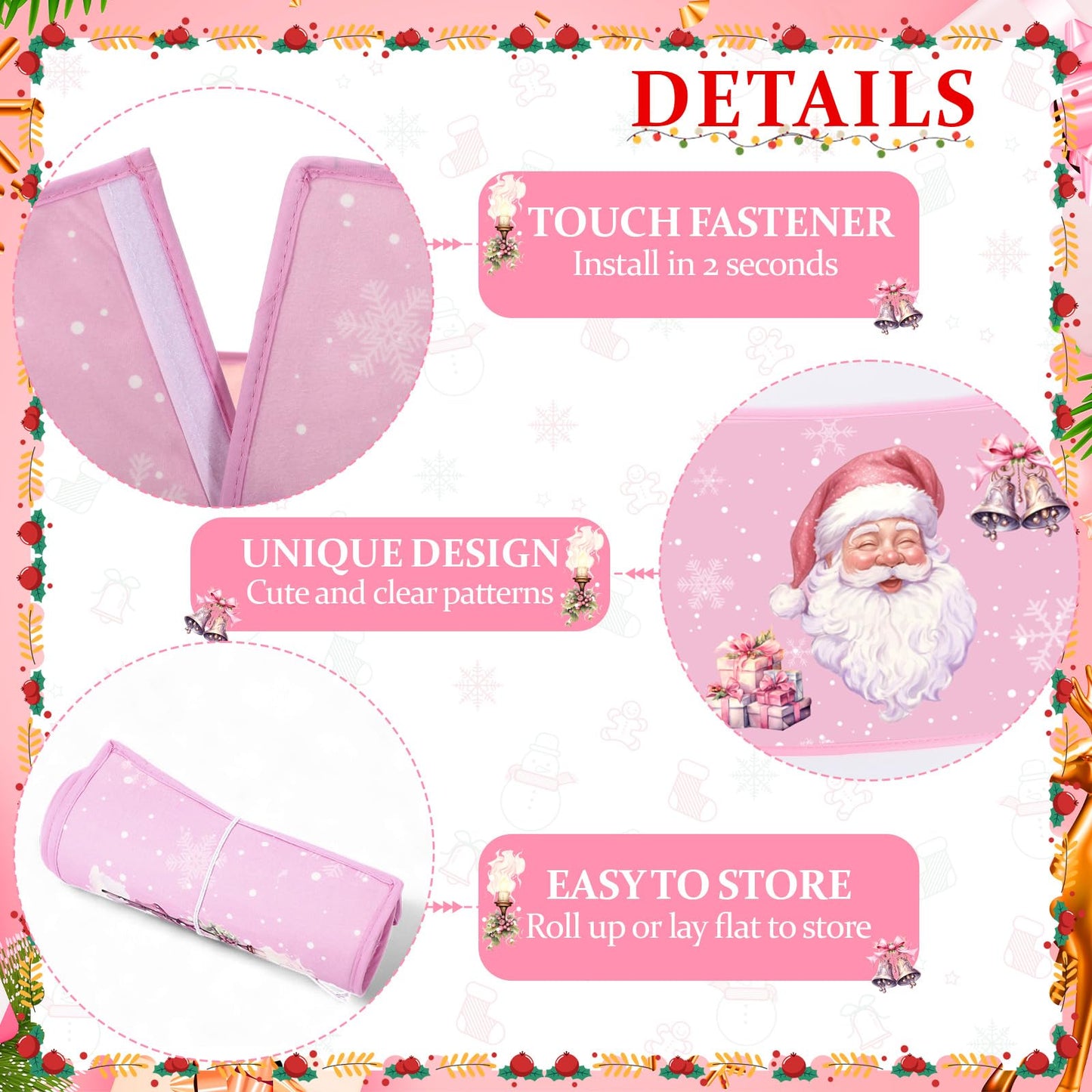 Motionchic Christmas Tree Collar 30'' Pink Santa Claus Christmas Tree Skirt Stand Base Cover Xmas Base Collar Ring Xmas Decoration Stand Skirt for 6 ft - 12 ft Foldable Holiday Winter Party Decor