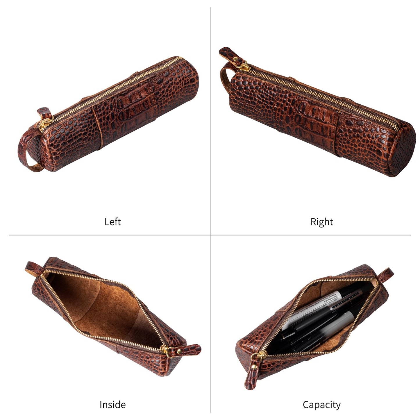 RMAWRAD Genuine leather pen cases, pen/pencil/marker/signature pen zipper bags, stationery bags, pen storage bags， Pen Holder for Work & Office &outdoor