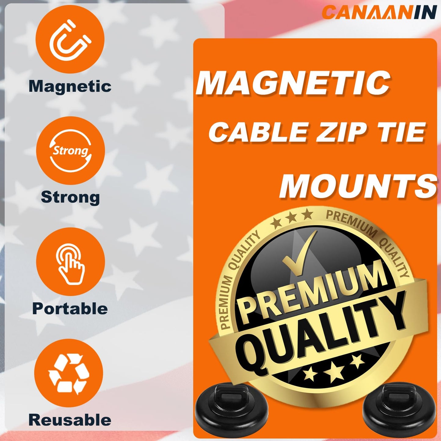 CANAANIN Magnet Zip Tie Mount Clips Magnetic Zip Ties Mount Base Holder Strong Wire Cable Holder Mount Wire Clips Management for Home Office Marine Electrical Wiring (D19 40 Pcs)