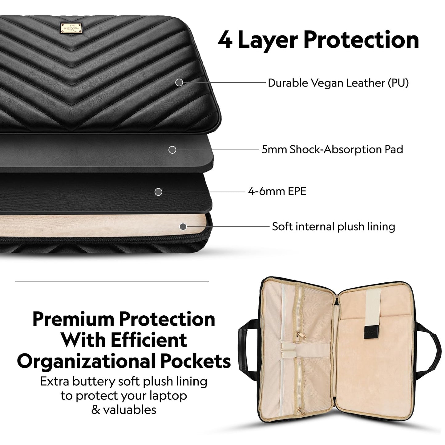 SANDY LISA Capri Women Laptop Sleeve |Compatible with MacBook Pro 14 inch | MacBook Air/Pro 13-13.3 Notebook | MacBook Air M2 13 inch | Buttery Soft Padded Chevron - Black