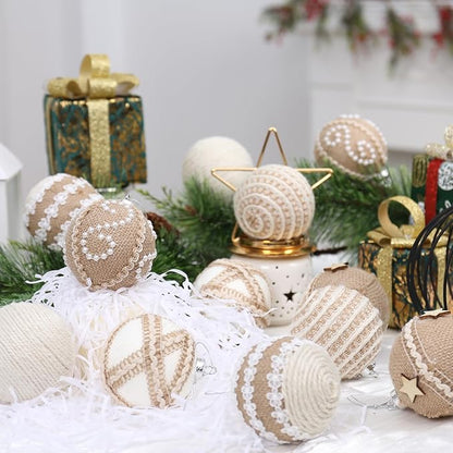 12PCS Christmas Ball Ornaments, 3.14"/80MM Boho Shatterproof Christmas Tree Hanging Ball Decorations, for Home Indoor Farmhouse Xmas Vase Bowls Filler Centerpiece Rustic Decor