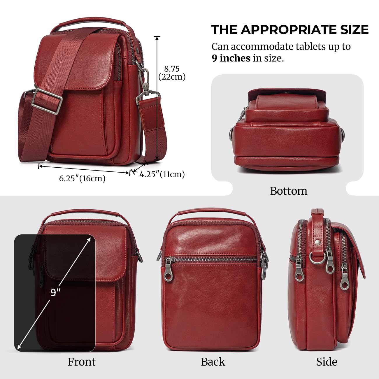 Augus Leather Small Messenger Bag For Men Crossbody Handbag Shoulder Sling Travel Bags for Men Purse Daypack Magnetic Buckle (burgundy)