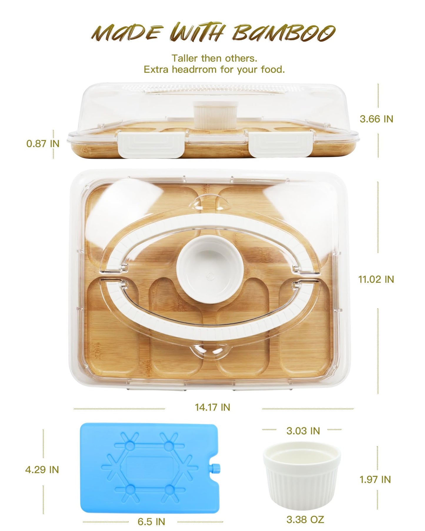 Charcuterie Board with Lid & Ice, Upgraded 6 Snap Laches, Sauce Cup Included, Large Portable Cheese Tray with Handle, Serving Tray for Picnic & Pool, House Warming Gifts New Home (White)