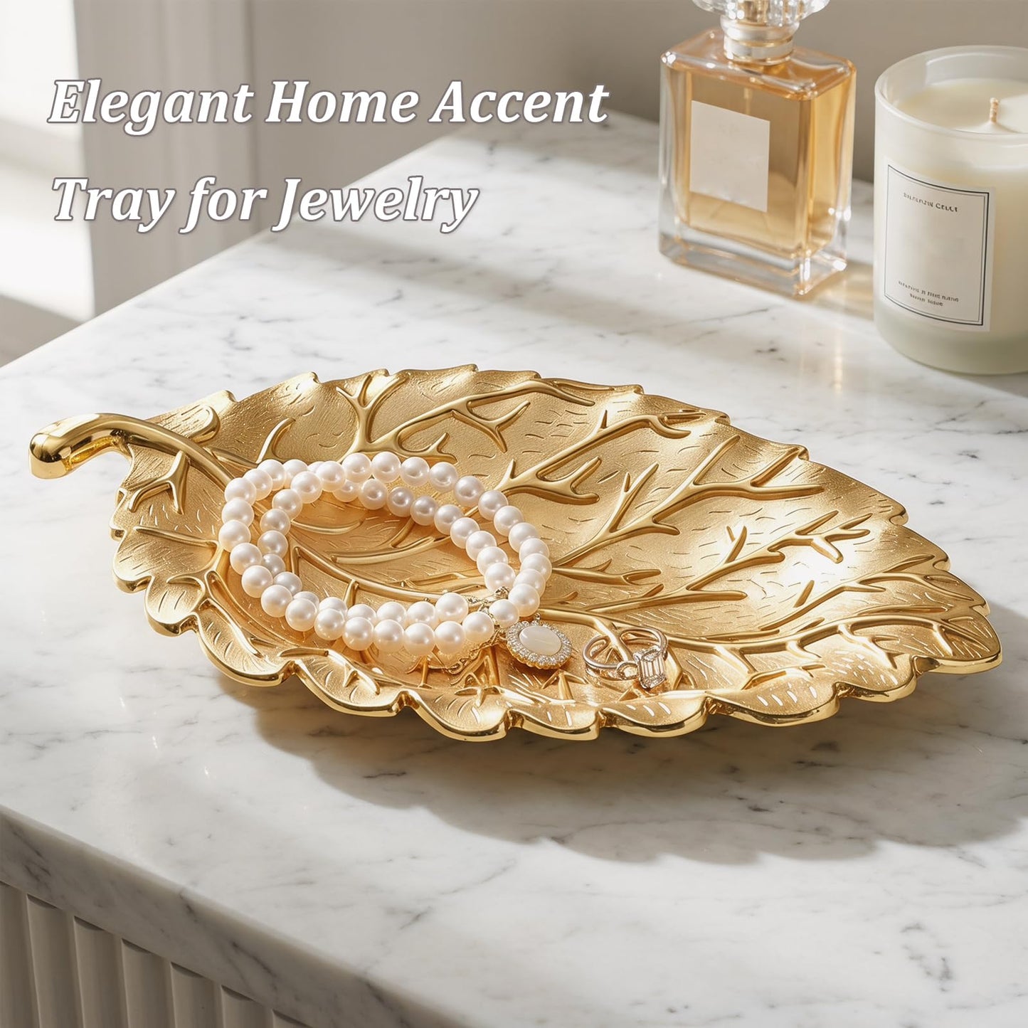 Hipiwe Gold Decorative Key Holder for Entryway Table Key Bowl Tray Leaf Shaped Jewelry Dish Catch All Bowls for Coffee Table Home Decor Christmas Birthday Wedding Gift, Large