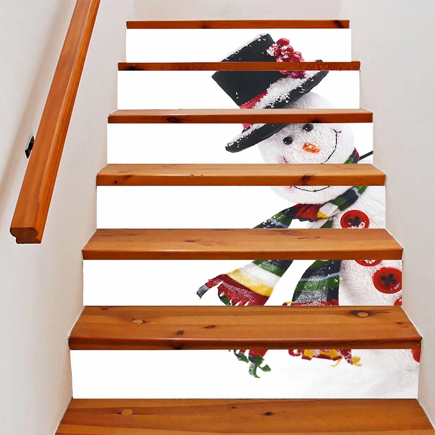 3D Christmas Stair Stickers Decals Staircase Decals Removable Tile Stair Risers Decals Decor,6PCS,Christmas Snowman