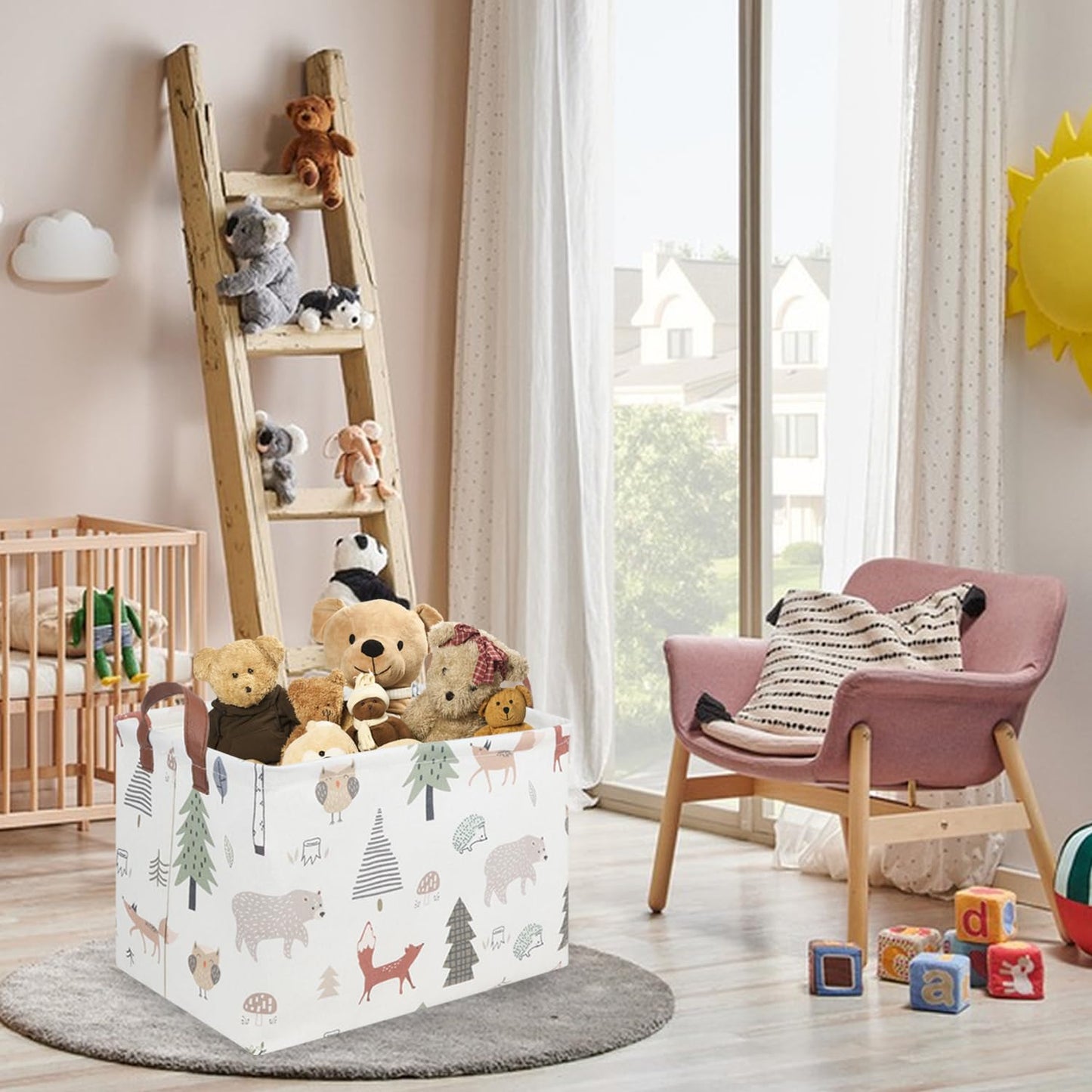 FXOLCSHE Rectangular Animals Basket,Waterproof Storage Bin for Bedroom,Nursery Hamper,Storage Bin for Boys Room Decor,Gift Basket,Animal Room Decor(Animals)