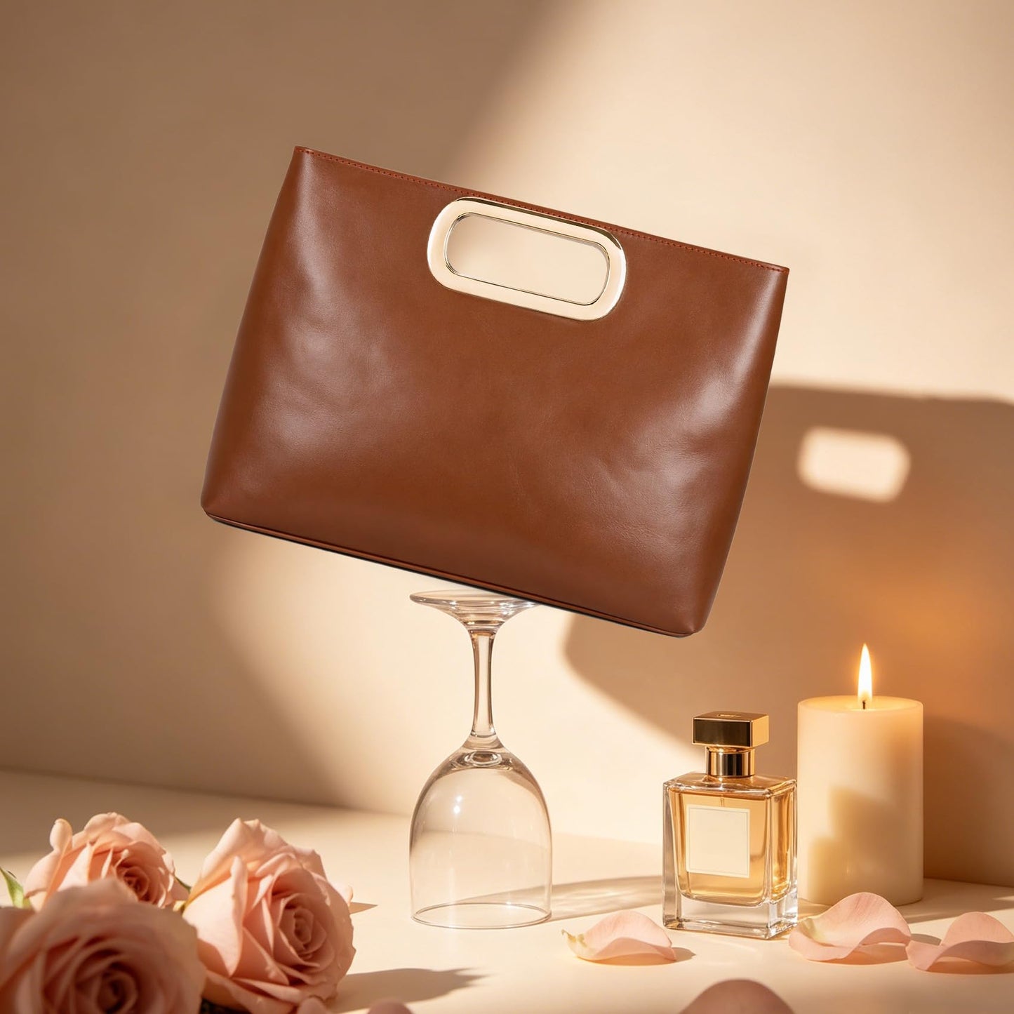 XquiziFit Clutch Purse for Women Evening Clutch Handbag for Wedding Party Formal Evening Bag with Detachable Chain Brown Clutch PU Leather