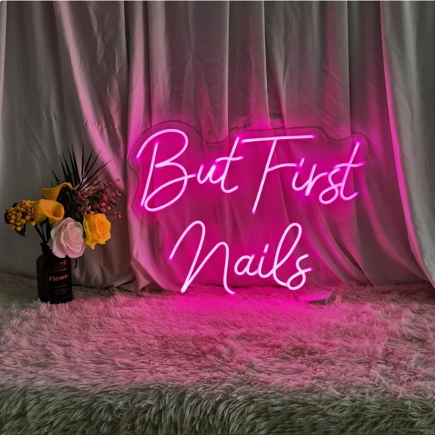 But First Nails Neon Sign for Wall Decor, LED Beauty Room Salon Pink Nail Tech Decor Neon Signs Aesthetic Light Door Decorations, Girls Neon Signs Accessories Gift,5V USB Powered,Dimmable Switch