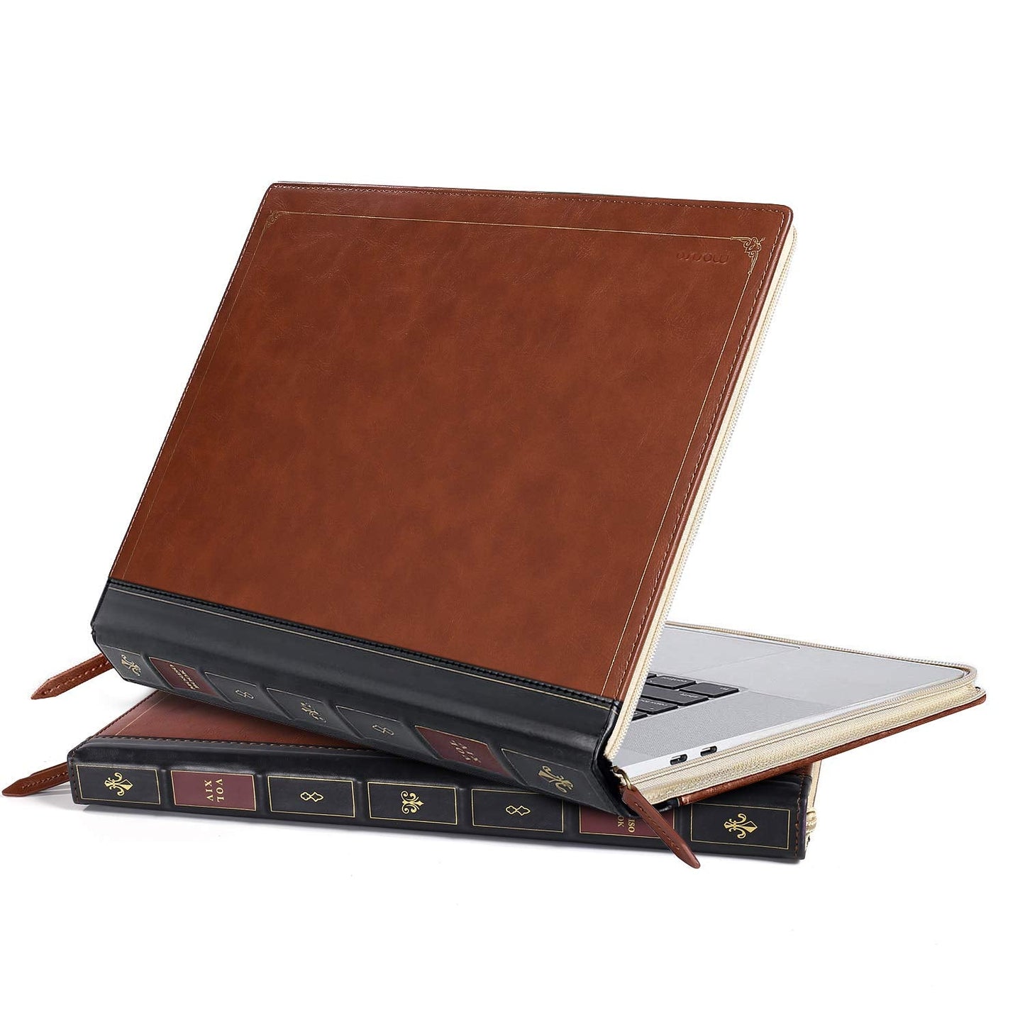 MOSISO Compatible with MacBook Pro 16 inch Case 2025-2021 M4 A3403 A3186 M3 A2991 M2 A2780 M1 A2485/2019 2020 A2141,PU Leather Laptop Sleeve Vintage Retro Zippered Portfolio Protective Cover,Brown