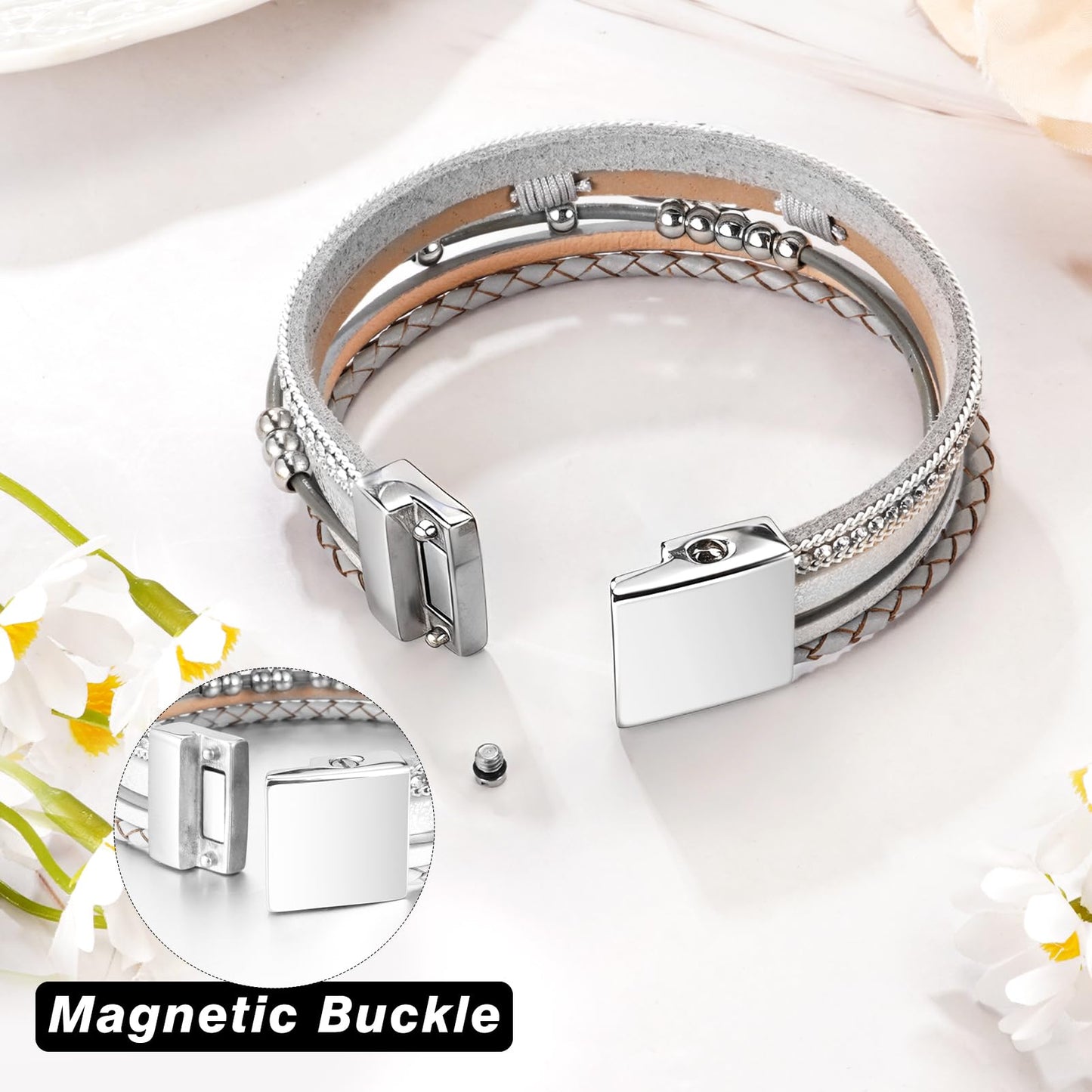 XIUDA Urn Bracelet for Ashes Boho Cremation Jewelry for Ashes Stainless Steel Memorial Cremation Bracelet Ashes Keepsake for Women