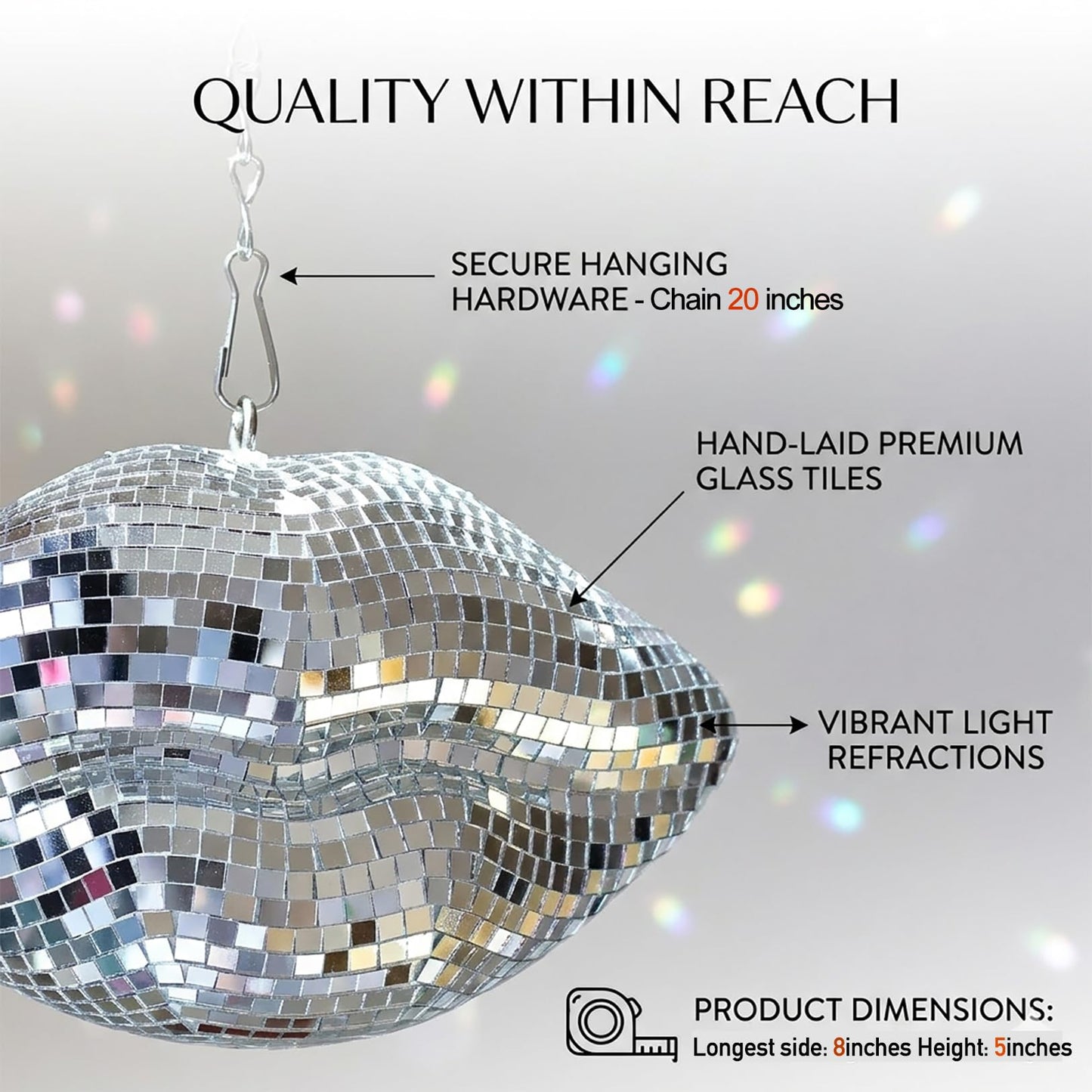 Lips Disco Ball Decor, Hanging Silver Disco Ball Ornament, Lip-Shaped Pop Art Decoration, Cute Handmade Gift for Retro Party, Bedroom, Wedding, Christmas