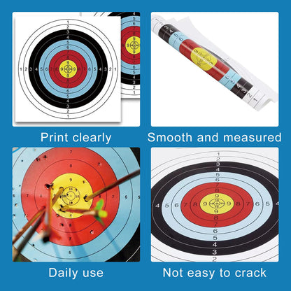 KURUGEILI 20pcs Targets Paper Standard Archery 31.5inch/80cm 10 Ring Bow with 4pcs Arrow Targets Face Pins for Archery & Hunting Practice Shooting