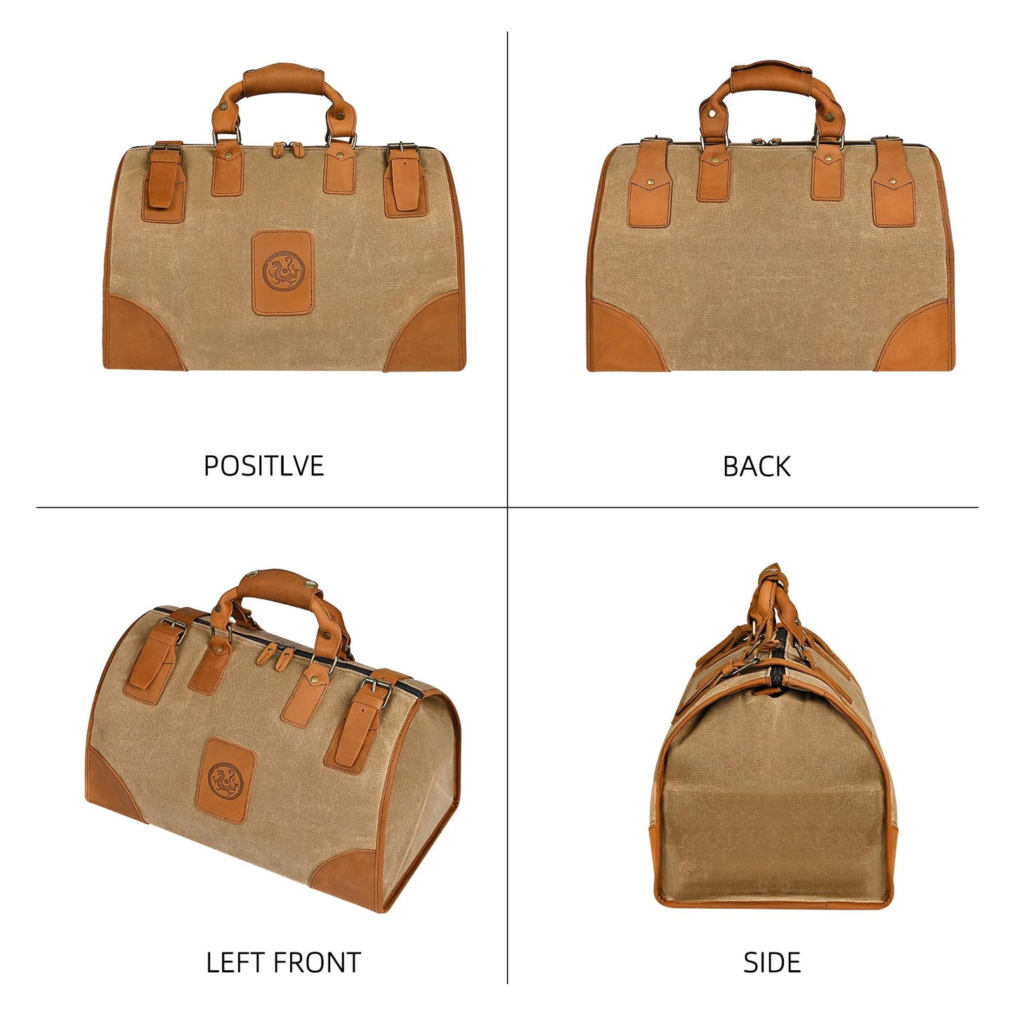 Handadsume Water Resistant Canvas + Leather Travel Luggage Tote Duffle Gym Suitcase Weekender Overnight Bag For Men Male FB8151 (A-Brown)