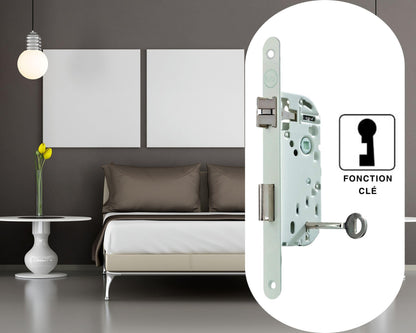 Yale Mortice Lock with Key, Axle 40mm, Chest 135mm - Certified NF Level 2 - Y75R-A40/B/SC - Reversible, Round Spigot - Interior Door, Bedroom, Office - White, Strike Plate and Key