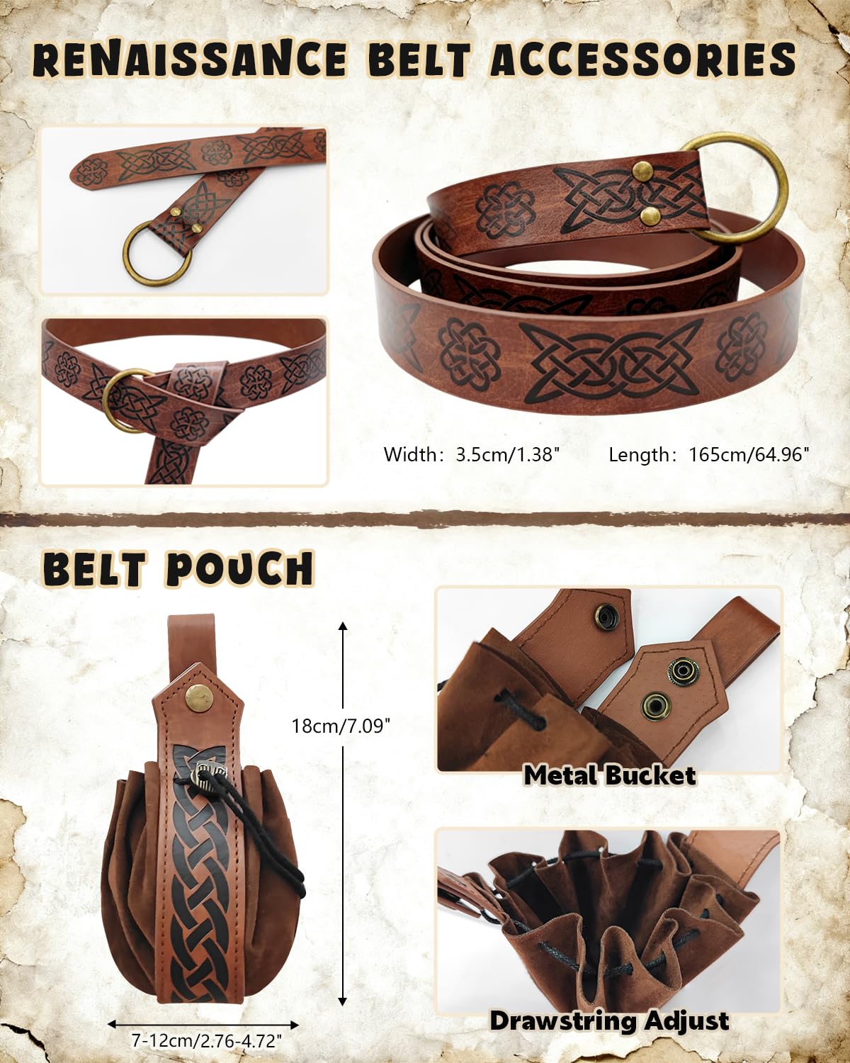 kasahara Renaissance Hooded Cloak Medieval Costume Accessories for Men Women Halloween Costume Cape Belt Pouch Bracers