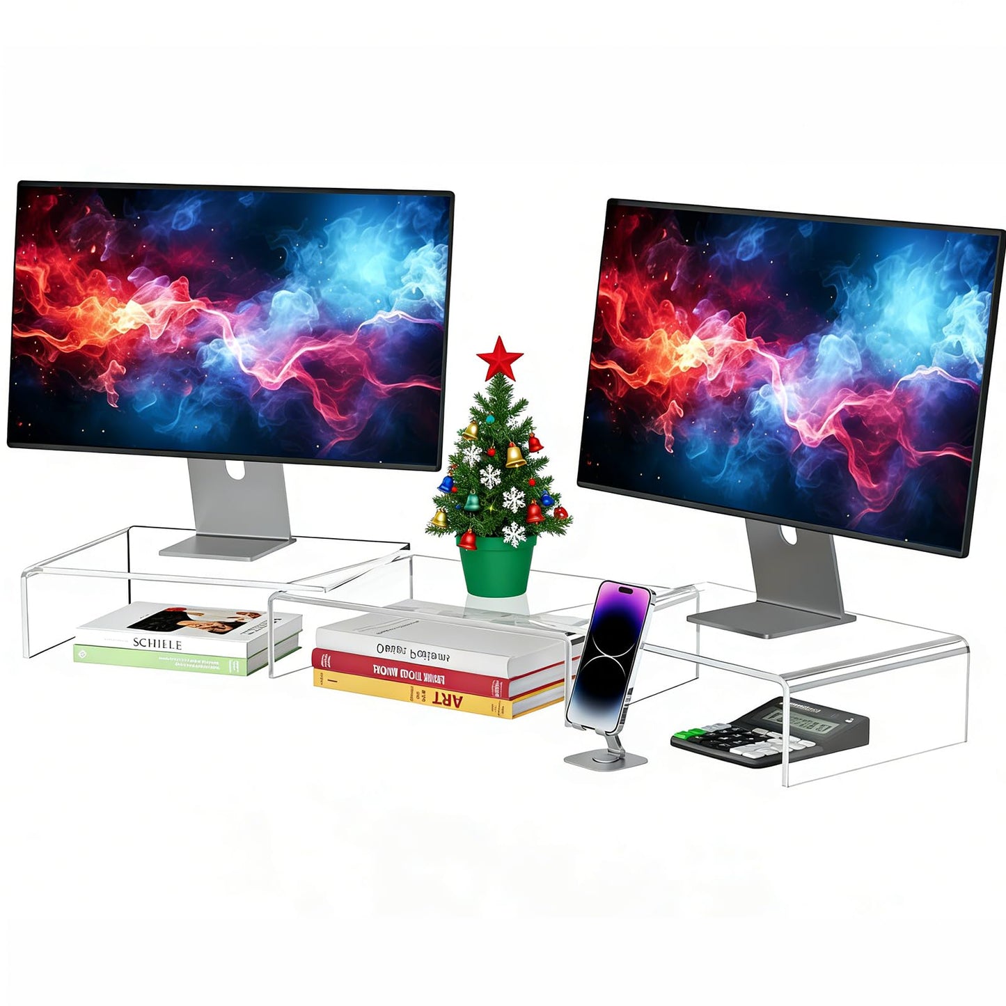 X-cosrack Clear Acrylic Monitor Stand Riser, 3 Shelves Adjustable Dual Monitor Stand with Anti-Slip Mat, Premium Desk Organizer for Home Office, Laptops, PCs, Printers, TVs