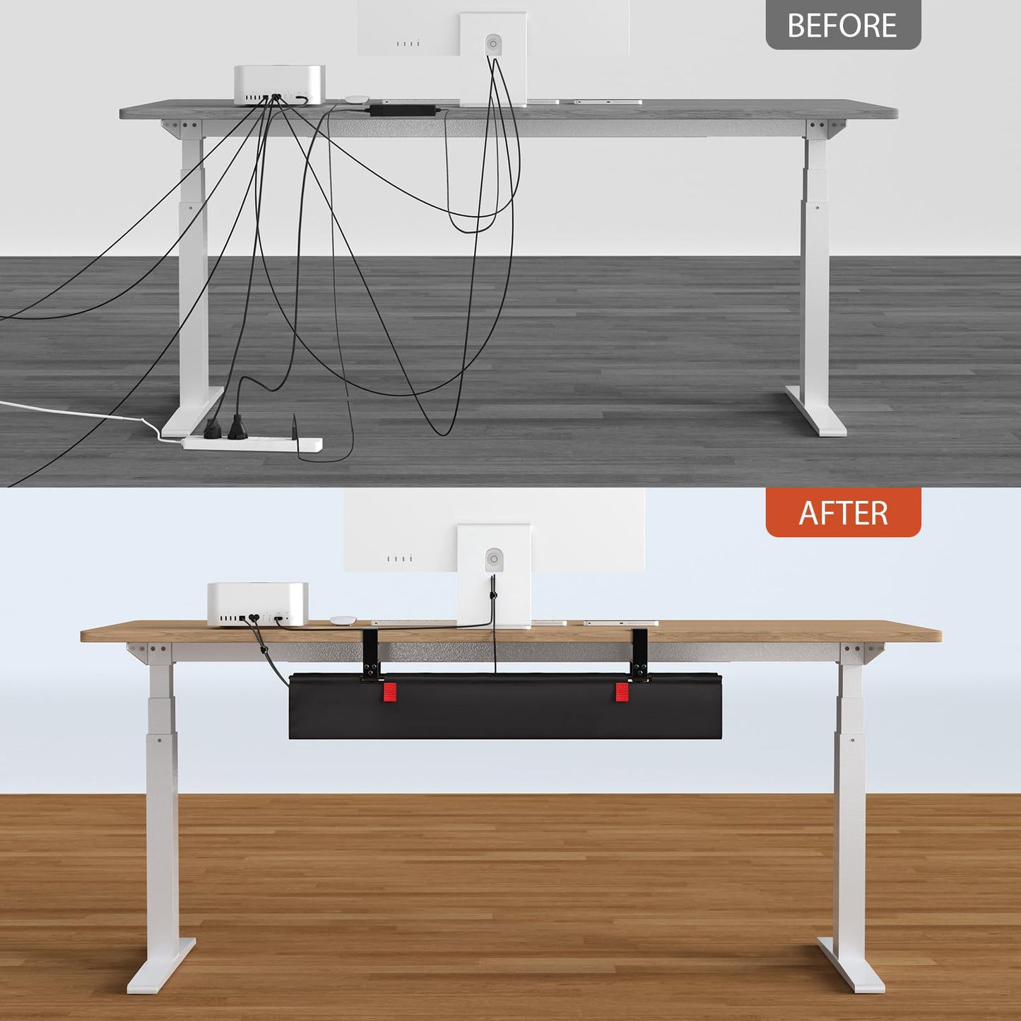 Univivi No Drill Under Desk Cable Management Tray, 36" Cord Organizer for Table, Clamp/Screw Mount Desk Cable Management, Premium Fabric Cable Management Tray for Office, Home