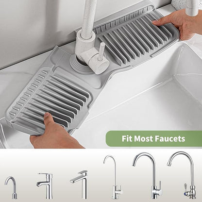 Faucet Mat for Kitchen Sink, 2025 New Silicone Sink Splash Guard, 7°Slope Fast