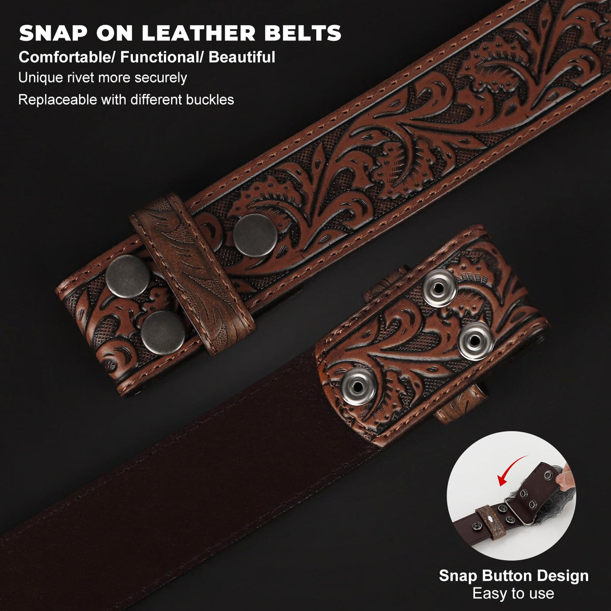 BELTROAD Western Leather Belt Strap for Men Women Cowboy Cowgirl Leather Mens Belts for Jeans Birthday Christmas Belt Gifts