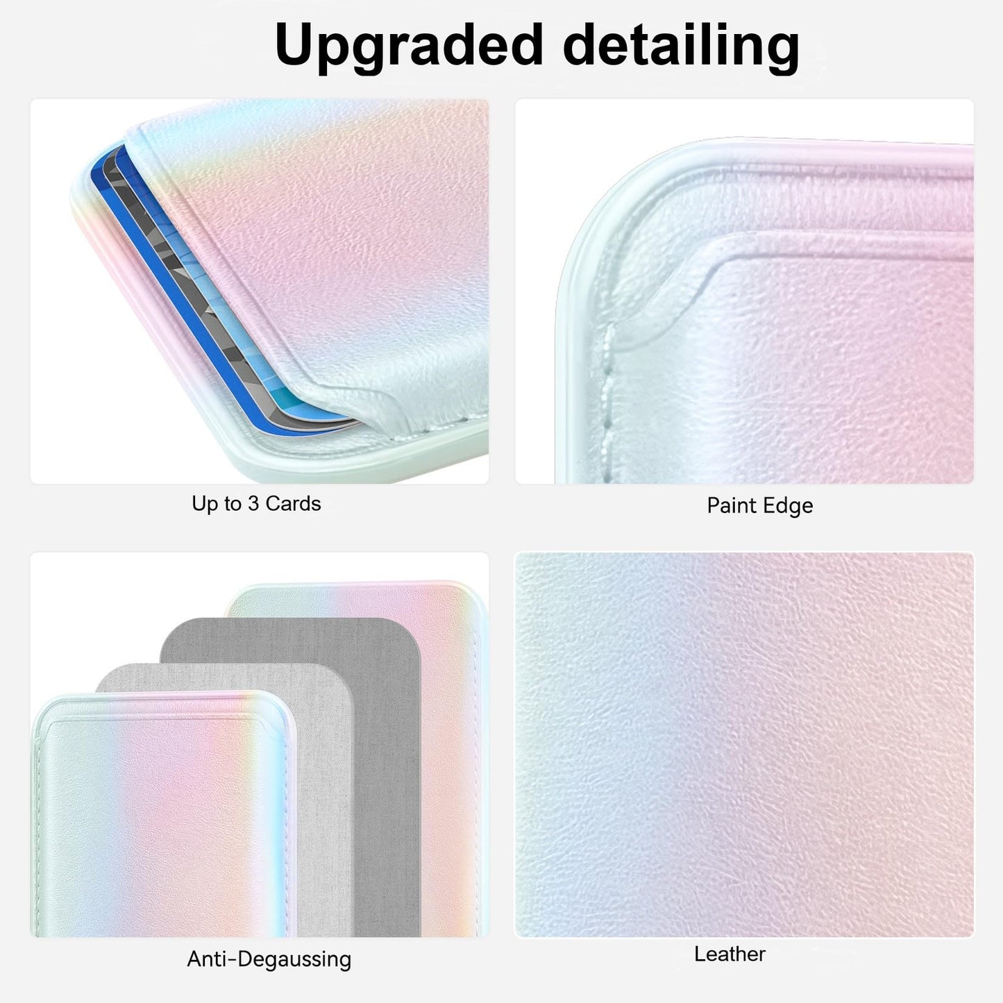 KRTALS Magnetic Wallet Cell Phone Card Holder for Phone Case with Mag-Safe, Stronger Magnetic RFID Leather Phone Wallet Stick on Series of iPhone 17/16/15/14/13/12 and Pro/Promax, Rainbow Color